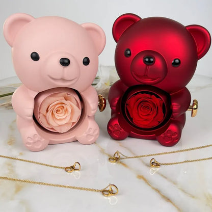 LaRegalo - Orso con rosa eterna e collana incisa